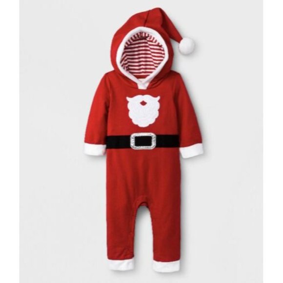 Cat and Jack Baby Santa Clause Christmas Hooded Jumpsuit Months 0-3 Months - Picture 2 of 4
